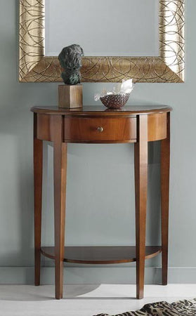 MOBILI 2G - CONSOLLE MEZZALUNA IN LEGNO 1 CASSETTO GREZZO L.67 P.33 H.75 (3117)