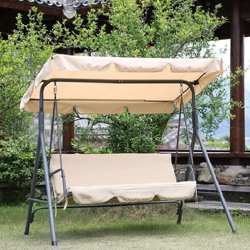 Dondolo Altalena da Giardino 3 posti con Parasole Regolabile in Acciaio Beige