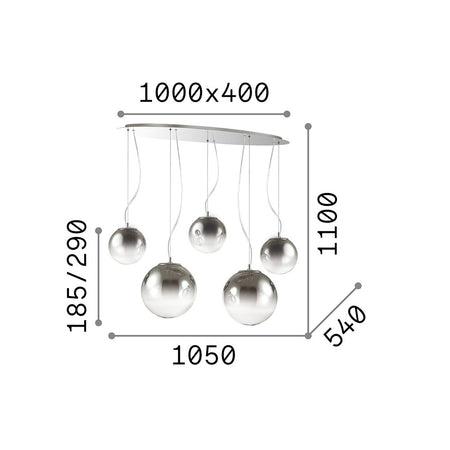 Sospensione Moderna Mapa Vetro Cromo Sfumato 1 Luce E27 D50Cm