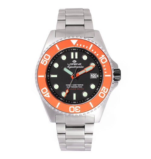 Orologio LORENZ uomo Aquitania automatico 1000 M acciaio / arancione