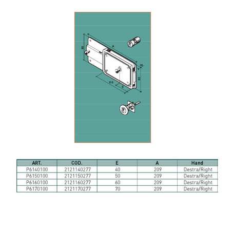 Facchinetti serratura a spingere destra 50mm ferroglietto cilindro fisso 6 mandate senza scrocco