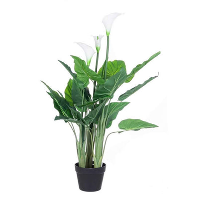 Pianta artificiale Calla con fiori bianchi 27 foglie da 100 cm
