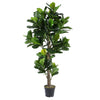 Pianta artificiale Ficus Lyrata con vaso in plastica nero, con foglie in gomma