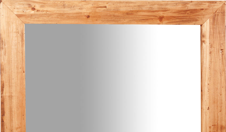 Biscottini Specchiera rettangolare a muro in legno massello di tiglio finitura naturale L90xPR3xH120 cm Made in Italy