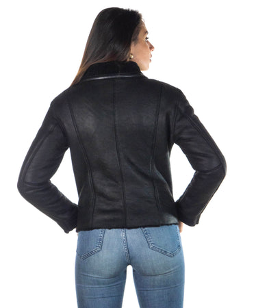 Giselle - Chiodo Donna Nero in vero montone Shearling