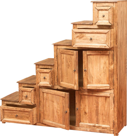 Biscottini Mobile cassettiera a scala Country in legno massello di tiglio finitura naturale - D Made in Italy