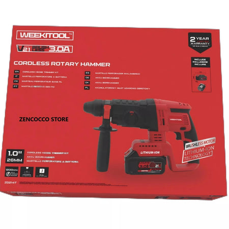 MARTELLO PERFORATORE 26MM 2 BATTERIE 21V 3.0Ah DEMOLITORE TASSELLATORE - Z0214T