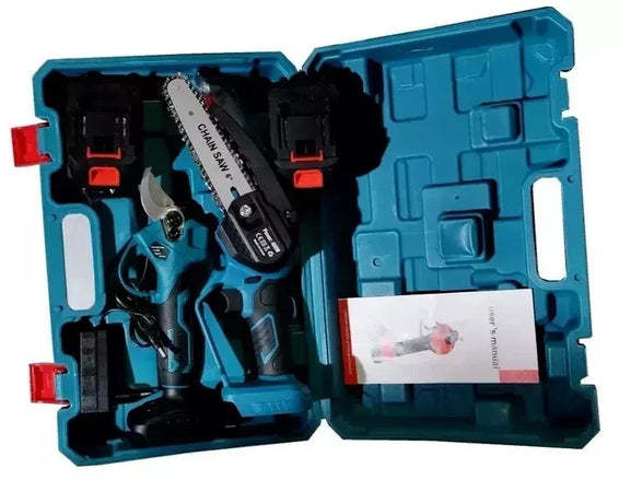 KIT 2 Pezzi Forbice Cesoia a Doppia Batteria 48V/88V DA Potatura + Motosega +Valigia