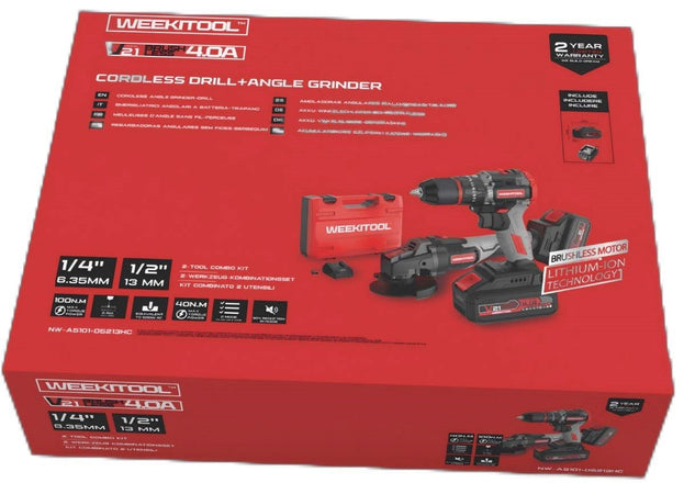 2in1 SMERIGLIATRICE FLEX ANGOLARE 125mm + TRAPANO AVVITATORE 2 BATTERIE 21V - A5101+D5213HC