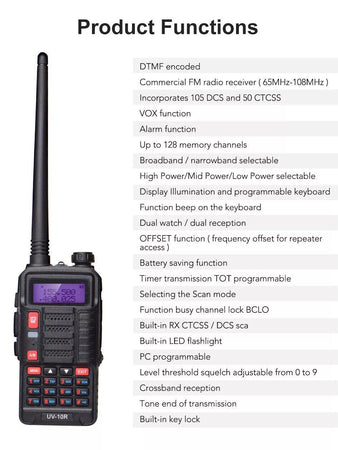 RADIO BAOFENG UV-10R RICETRASMITTENTE VHF/UHF Dual Band 136-174 MHZ400-520