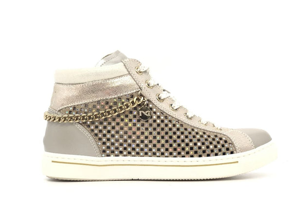 NERO GIARDINI Sneakers alta bambina Luxury Platino Savana