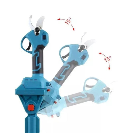 Kit potatura cesoia forbice + mini sega 6 pollici 2 batterie con asta telescopica snodo 175°