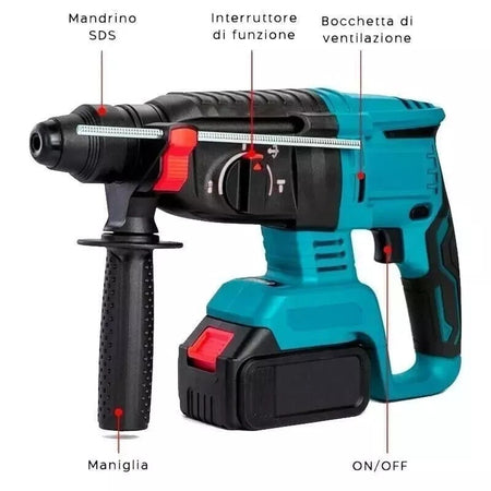 Kit 4in1 Trapano avvitatore,impulsi,smerigliatrice,tassellatore,2x3Ah,caricatore