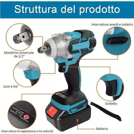 Kit 4in1 Trapano avvitatore,impulsi,smerigliatrice,tassellatore,2x3Ah,caricatore
