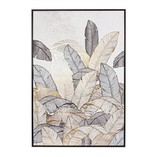 Quadro Bold stampa su tela foglie dorate con cornice MDF per arredo casa