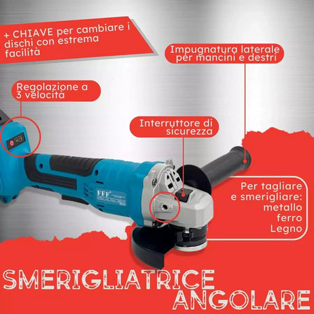 Kit 4in1 Trapano avvitatore,impulsi,smerigliatrice,tassellatore,2x3Ah,caricatore