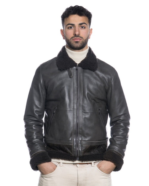 Francesco - Giacca Uomo Grigio in vera pelle e Montone chiaro