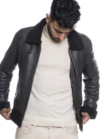 Francesco - Giacca Uomo Grigio in vera pelle e Montone chiaro