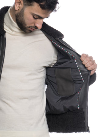 Francesco - Giacca Uomo Grigio in vera pelle e Montone chiaro