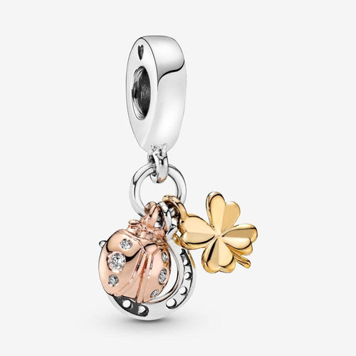 PANDORA Charm pendente Ferro di cavallo, quadrifoglio e coccinella