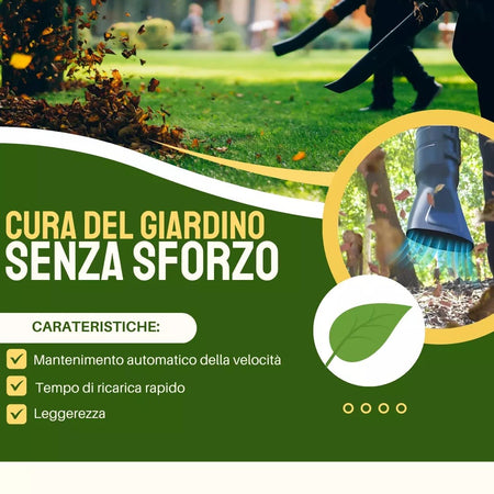 SOFFIATORE Foglie per Giardino 2 BATTERIE 6 VELOCITA Fino a 21000 Giri/Min 580W
