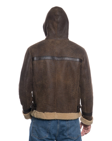 James - Giacca Uomo Testa di Moro Graffiato in vero montone Shearling con Cappuccio