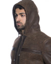 James - Giacca Uomo Testa di Moro Graffiato in vero montone Shearling con Cappuccio