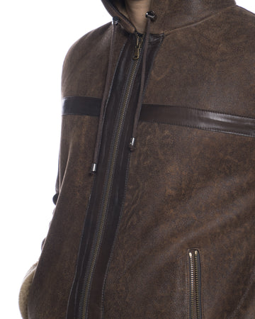 James - Giacca Uomo Testa di Moro Graffiato in vero montone Shearling con Cappuccio