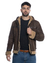 James - Giacca Uomo Testa di Moro Graffiato in vero montone Shearling con Cappuccio