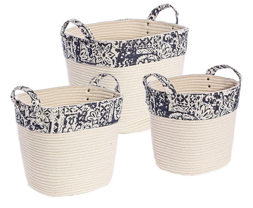 Set 3 porta oggetti Veronica in poliestere e cotone