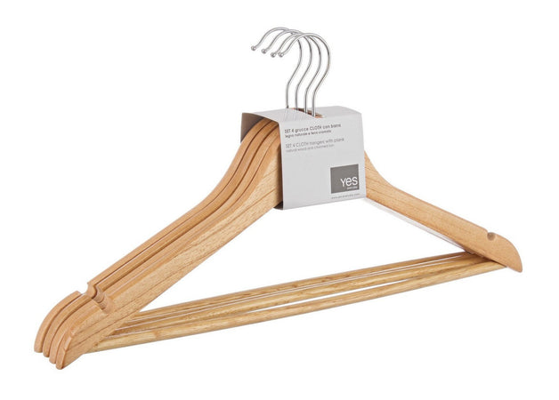 Set 4 gruccia "Cloth" in legno cinese e acciaio cromato con barra