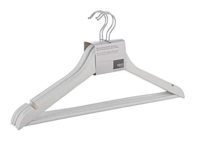 Set 4 gruccia "Cloth" in legno cinese e acciaio cromato con barra