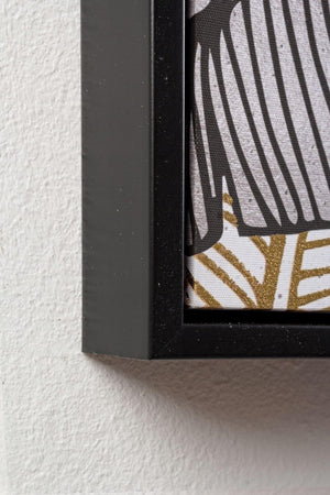 Quadro "Bold" stampa su tela foglie dorate con cornice MDF per arredo casa