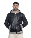 James - Giacca Uomo Nero in vero montone Shearling Grigio con Cappuccio