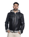 James - Giacca Uomo Nero in vero montone Shearling Grigio con Cappuccio