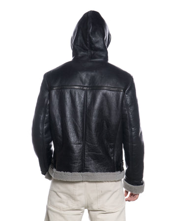 James - Giacca Uomo Nero in vero montone Shearling Grigio con Cappuccio