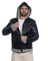 James - Giacca Uomo Nero in vero montone Shearling Grigio con Cappuccio