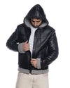 James - Giacca Uomo Nero in vero montone Shearling Grigio con Cappuccio