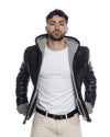 James - Giacca Uomo Nero in vero montone Shearling Grigio con Cappuccio