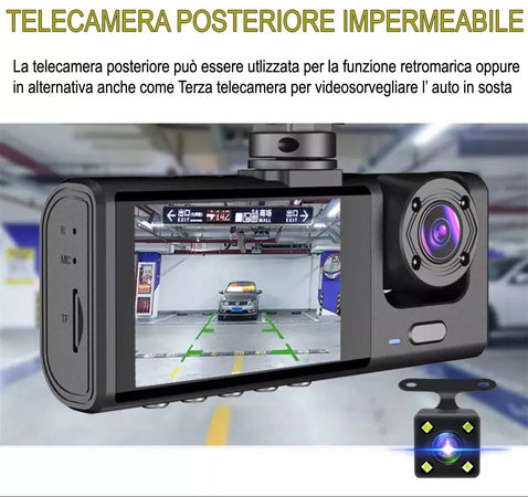 TELECAMERA PER AUTO DASHCAM FULL HD DVR CAR VIDEO CAMERA VISIONE NOTTURNA 3 CAM