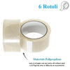 6 Rotoli di Nastro Trasparente 50mm x 132 Mt. Nastro per Imballaggi Resistente Silenzioso