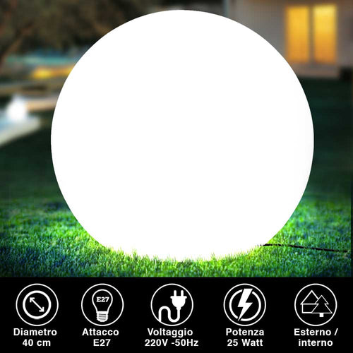 Lampada Sfera Giardino 40cm Luce Esterno Bianco attacco E27 Decorazione Esterno