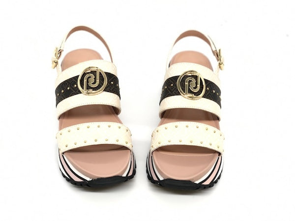 LIU JO MAXI WONDER sandalo donna beige e rosa monogrammato