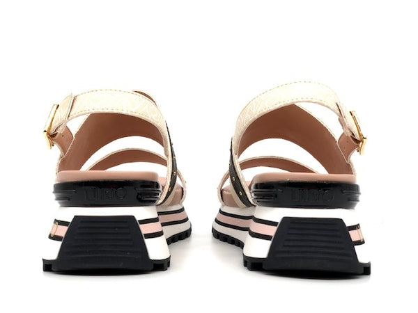 LIU JO MAXI WONDER sandalo donna beige e rosa monogrammato