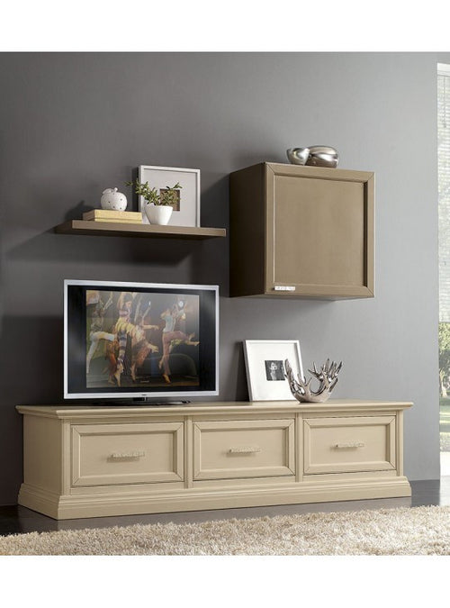 PARETE ATTREZZATA PORTA TV IN LEGNO BEIGE/TORTORA L.187