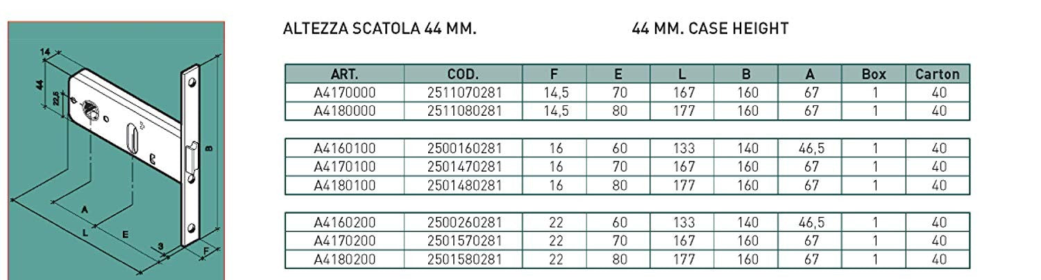 Facchinetti serratura zincata da infilare per porta metallica