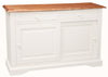 Biscottini Credenza Country in legno massello di tiglio struttura bianca anticata piano finitura naturale L142xPR50xH90 cm. Made in Italy