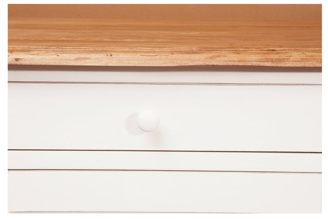Biscottini Credenza Country in legno massello di tiglio struttura bianca anticata piano finitura naturale L142xPR50xH90 cm. Made in Italy