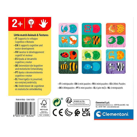 Clementoni Little Match Puzzle Ad Incastro Tema Animali Gioco Per Bambini 2+