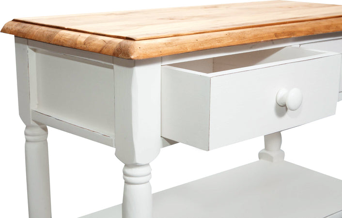 Biscottini Biscottini Tavolino Country Legno Tiglio Bianco Anticato Naturale 80x38x80 Italy